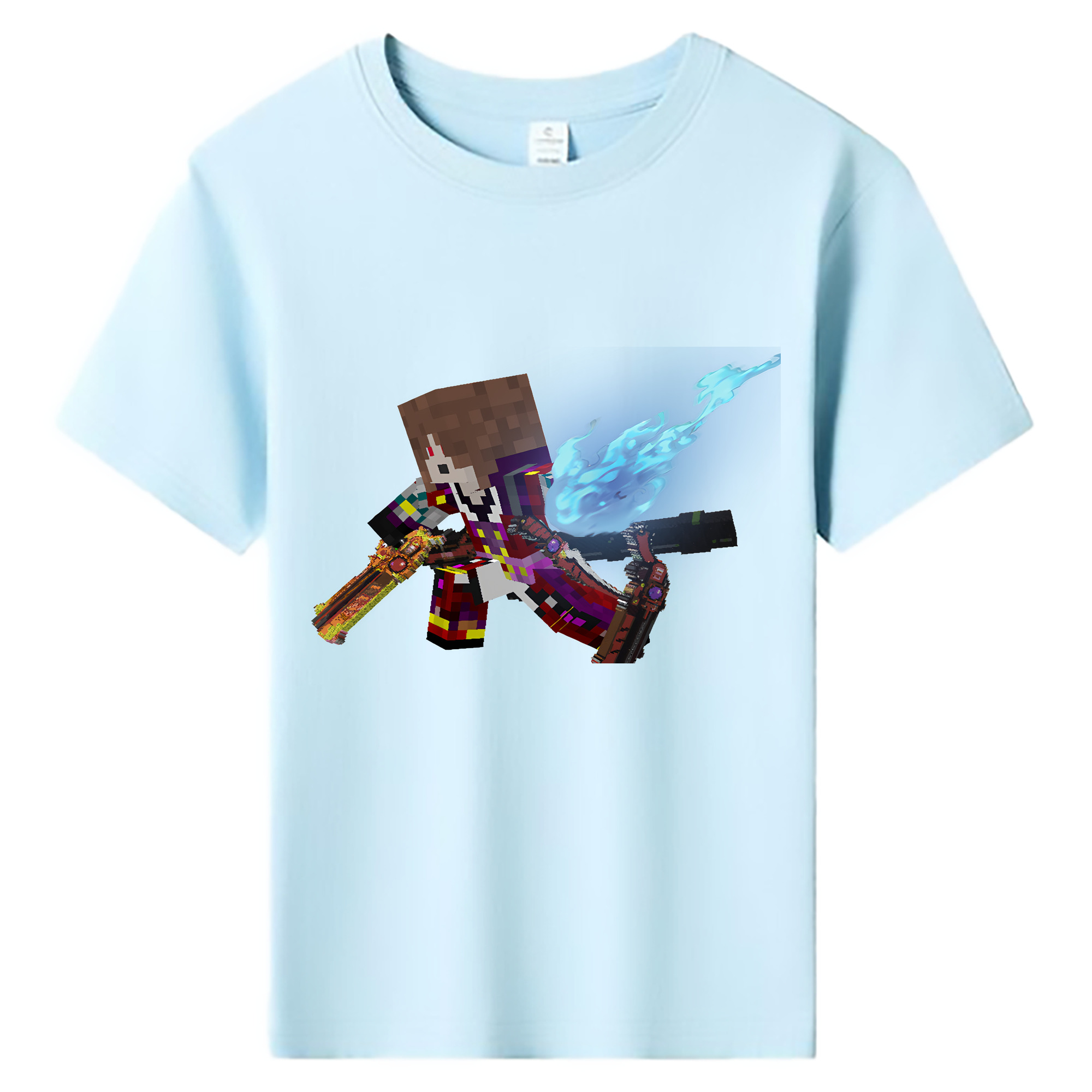 （画像用） マインクラフト ブロックの世界 Minecraft MC Block world 綿100％キッズTシャツ（フロントプリント）